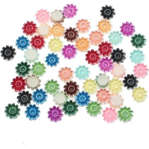 100Pcs 9mm Mixed Resin Flower Decoration Crafts Flatback Cabochon Beads Embellishments For Scrapbooking DIY Accessories