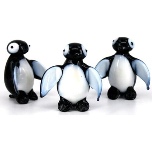 4PCS Handmade Blown Glass,Penguin Miniature Animals Collection Desk Home Decoration
