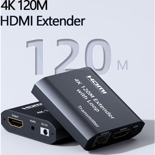 4K HDMI Extender 120M with Loop out HDMI over single CAT5e/6 RJ45 LAN Ethernet cables Audio Kit EDID for PS5 apple TV PC laptop