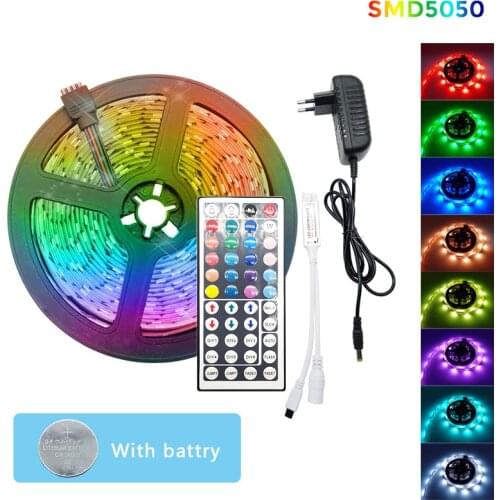 5m 10m 15m 20m LED Strip 5050 2835 RGB Strip LED Light Flexible Ribbon Stripe DC 12V Christmas lights IR Controller with Adapter