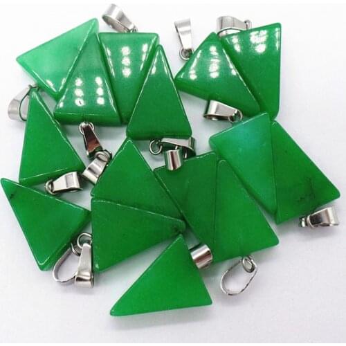 50Pcs 20x15x6mm Wholesale Green Malay Jade Triangle Pendant Bead DIY Earrings Jewelry Accessories S597