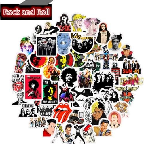 50pcs Cool Hip Rock Punk Metal Stickers Bedroom Dorm Graffiti Decals Guitar Laptop Luggage Suitcase Bicycle Motorcycle Sticker