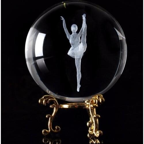 6/8cm Clear Crystal Ball 3D Laser Engraved Ballet Dancer Glass Decorative Ball Feng Shui Art Decor Accessories Miniatures Gifts