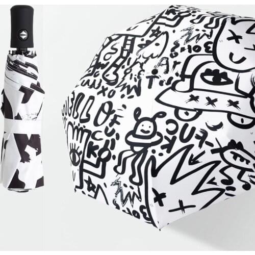 Automatic Folding Umbrella Rain Women Portable Anti-UV Sun Umbrella Men Personality Graffiti Parapluie Sunny/Rainy Parasol