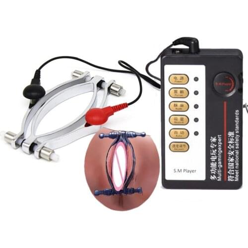 BDSM E-stim Pussy Labia Spreader Clamps, Electrical Stimulation Vagina Clitoral G-spot Masturbation, Sex Toys For Women