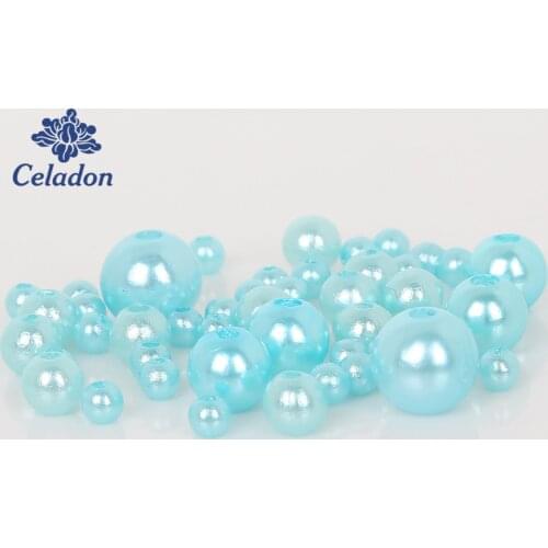 350pcs/lot Imitation Pearl Beads Lake Blue Color ABS Round Loose Beads 4-10mm Fit DIY Bracelet Making