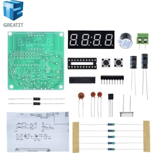 GREATZT STC12C2052AD Digital LED Display 4 Bits Electronic Clock Electronic Production Suite DIY Kit 0.56 Inch Red Two Alarm