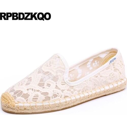Espadrilles Casual Round Toe Hemp 2019 Ladies Beautiful Flats Shoes Fisherman China White Sandals Slip On Breathable Mesh Lace
