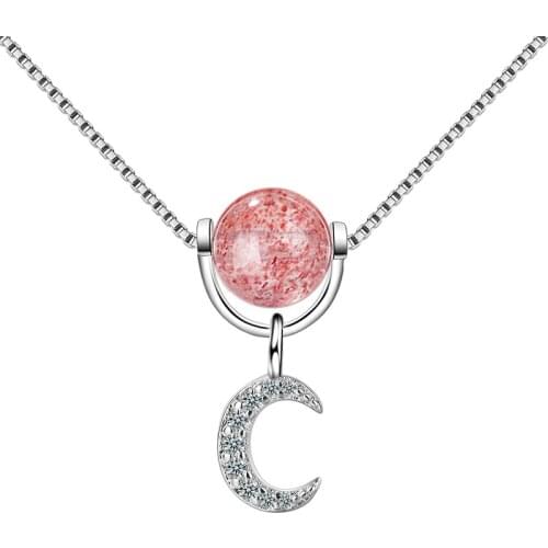 Everoyal Top Quality Silver 925 Pendant Necklace For Women Jewelry Charm Crystal Pink Moon Necklace Accessories Female Party