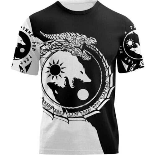 Men Casual Wolf 3D Print T-Shirts Viking Tattoo Hip-Hop Tshirts Summer Knight Templar Tees Harajuku Wome Unisex Short Sleeve Top