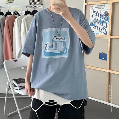 Short-sleeved T-shirt mens loose cotton wild ins Hong Kong fashion brand personality fashion 2021 new boys five-point sleeves