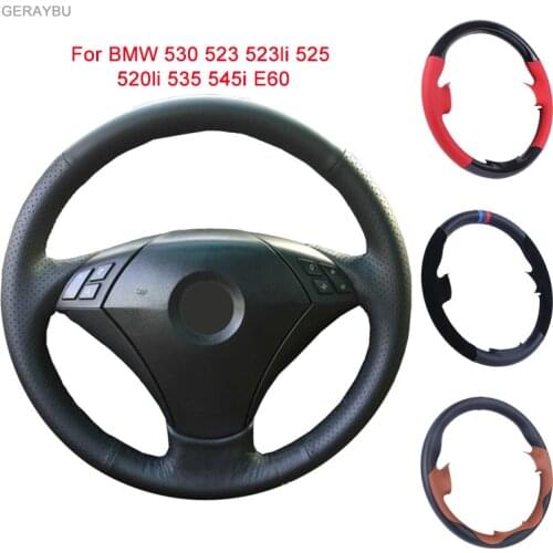 GERAYBU Custom DIY Black Leather Hand-sewn Car Steering Wheel Cover For BMW E60 E61 520i 520li 523 523li 525 525i 530 530i 535