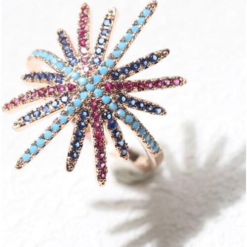 Exquisite personality set stone color fireworks ring exaggerated joker ring for women