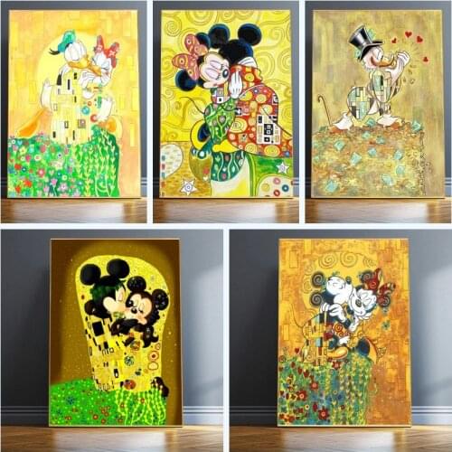 Disney Mickey and Minnie Canvas Painting Poster and Print Inspired By Gustav Klimt Wall Art Picture for Living Room Home Decor