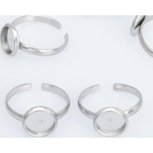 Stainless Steel Adjustable Ring Bezels Ring Blank fit 8/10/12mm Round Cabochon Rings Findings 10pcs