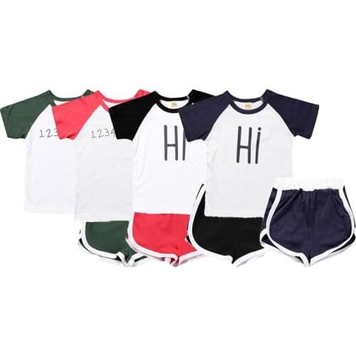 Korean Style Boys Clothing Children Letter Kids Boy Clothing Set T-shit+Shorts For Girl Sports Suit Cotton Hot Sale Kindergarten