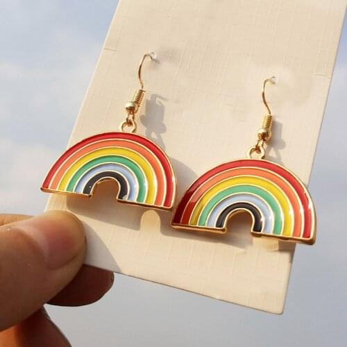 Beautiful Rainbow earringThe Rainbow After Wind and Rain Means Beauty and Luck , Enamel Rainbow charm Jewelr Earring
