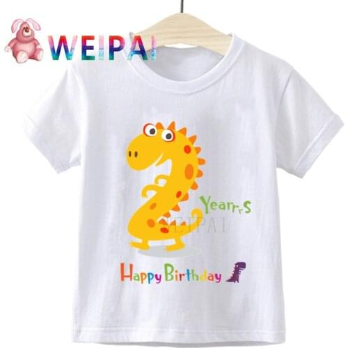 Boys Cute Little Dino Number Cartoon T Shirt Children Happy Birthday Dinosaur Present T-shirt Boy&Girl Gift Kid Tshirt
