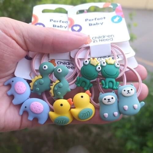 2PCS Cute Cartoon Duckling Elephant Princess Headwear Kids Elastic Hair Bands Children Tie Rope Girls Accessories Baby Headdress