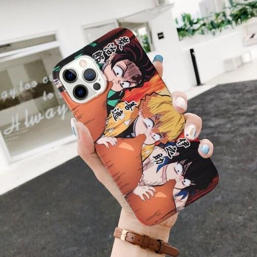 Cute Japan Anime Demon Slayer Phone Case For iPhone 11 Pro 12 XS MAX 7 XR SE20 X 8Plus Kimetsu No Yaiba Soft IMD Back Cover Capa