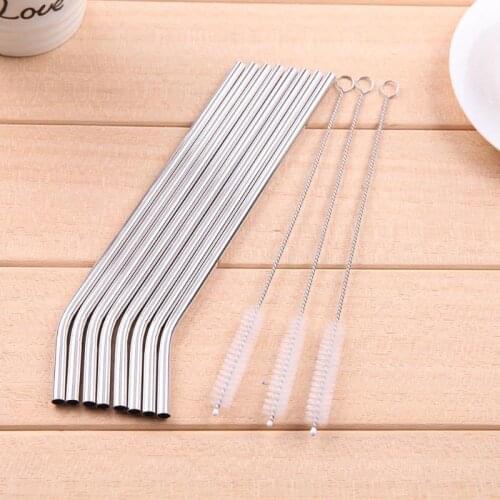 Reusable Straw Pipette Suction Metal Stainless Steel Drinking Straws Cleaner Brush Pipe Straight Bent Tube Home Bar Accessories