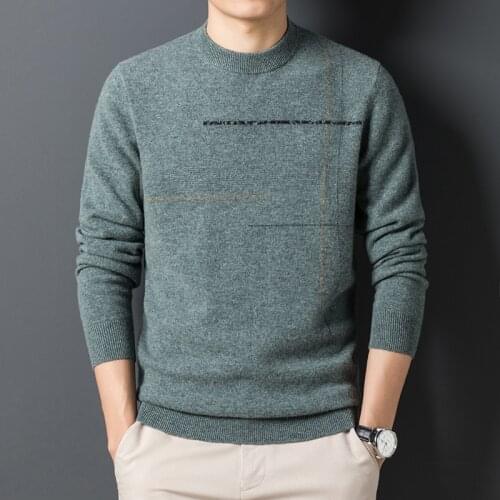 Man Pure Wool Sweater Fashion Stripes Cashmere Warm Sweater Male O-Neck 100% Wool Sweater Long Sleeve Pullovers