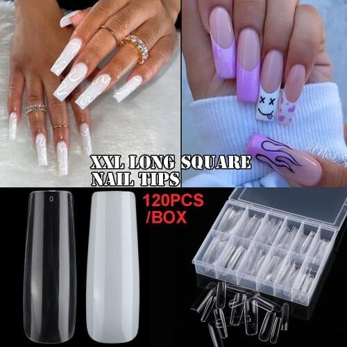 120pcs XXL Coffin No C Curve False Nail Tips Straight Square Half Cover Extra Long Nails Acrylic Gel Salon Supply