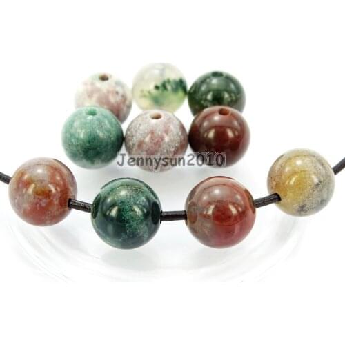 Natural 12mm Indian Ag-ate Gems Stone (2mm) Big Hole Round Beads for Jewelry Making Crafts 100Pcs/Pack