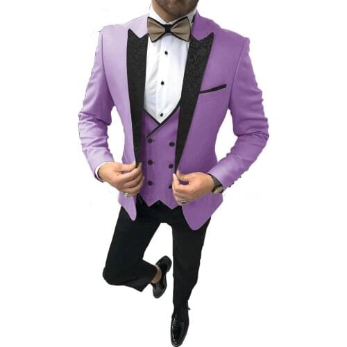 2020 New Fashion Design Purple Slim Fit Men Suits Wedding Groom 3 Pieces Formal Business Party Best Man Jacket Men Tuxedo Suit