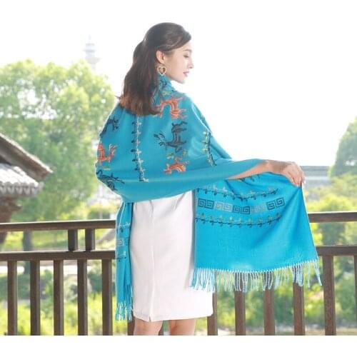 New Fashion Winter Scarf For Women High Quality Warm Big Long Scarf Female Luxury Deer Embroider Cashmere Scarves 200cmx70cm