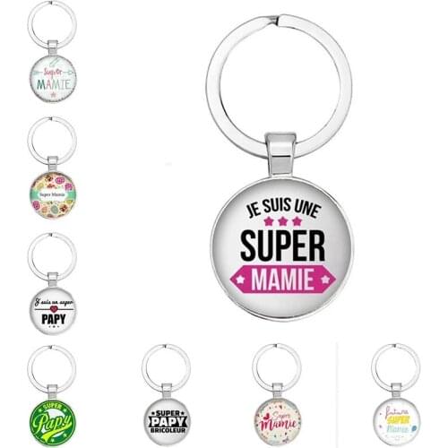 Nouveau Populaire Super Grand-MèRe ModèLe De Porte-CléS Cadeau Grand-PèRe Pendentif Rond En Relief Mode Porte-CléS Pendentif Cad