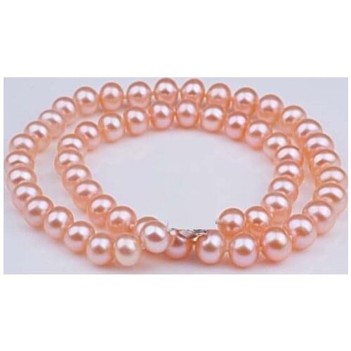 9-10mm natural south sea genuine gold pink pearl necklace 18"
