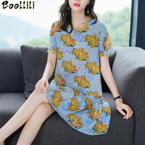 Boollili Dress Women Real Silk Dress Korean Fashion Print Summer Dress Elegant Vintage Party Dress Woman Vestidos Mujer