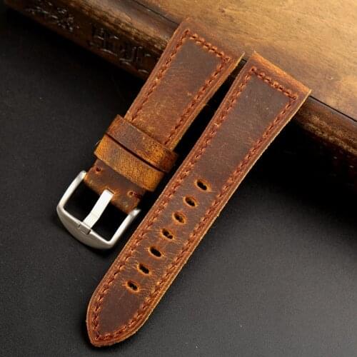 Cowhide Strap Handmade Rough Style Dark Brown Leather Strap 26MM Retro Crazy Horse Skin Fit Panerai 47 Dial Casual Strap
