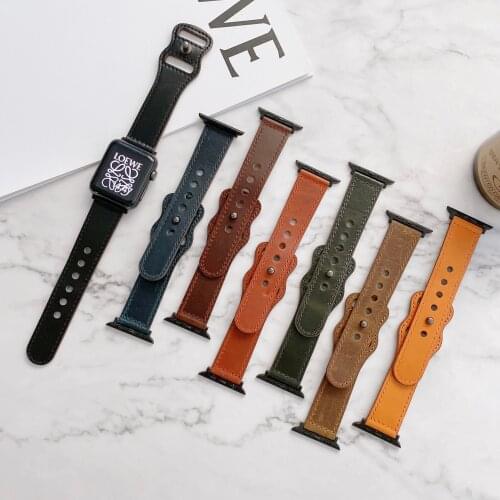 Vintage Genuine Leather Watch Strap Replacement For Apple Watch Band 40mm 44 Series 6 5 4 iWatch Bracelet 42mm 38mm Series 3 2 1