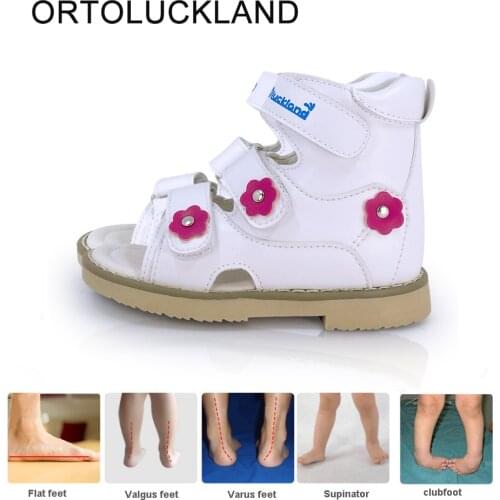 Kids Girls Summer Sandals High-Top Orthopedic White Microfiber Leather Correct Shoes with Lovely Flower Spring Children Sneakers