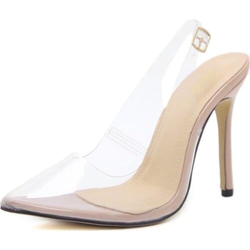 Transparent PVC Sandals Women Women Sandals Pointed Toe 12CM Thin High heels Buckle Strap sandal for women shoes size 35-42