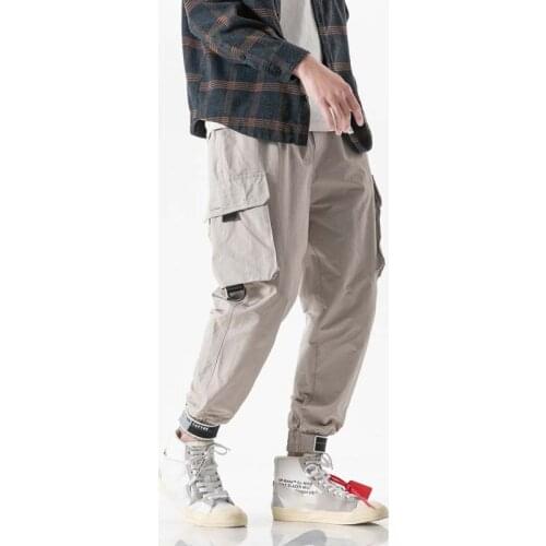 Outdoor 2019 Spring Autumn Cargo Elastic waist Multi Pocket Close foot harem cotton travel hiking Camping teenagers pants men