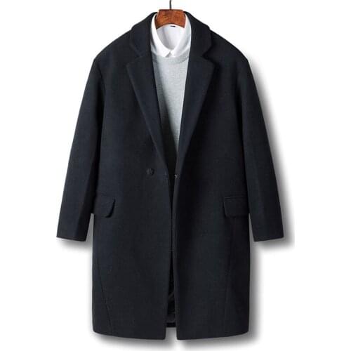 Woolen Overcoat Winter New Korean Mens Casual Mid-Length Coat Slim Solid Color Suit Windbreaker Male Jacket