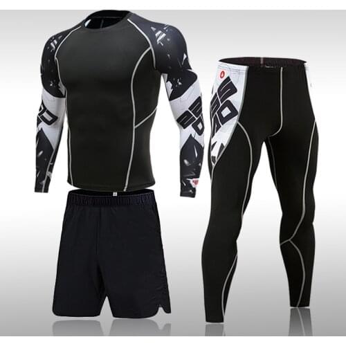 2021 New Mens Compression Set Running Tights Workout Fitness Training Tracksuit Long Sleeves Shirts Sport Suit Rashgard Kit 4XL