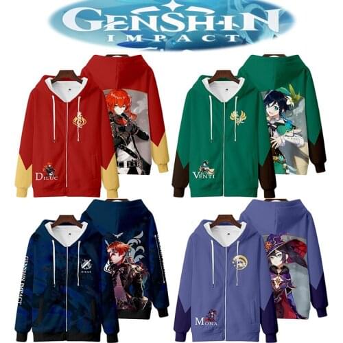 Game Genshin Impact Hoodies Diluc Venti Mona Zhongli Casual Anime Men Hoodie Cosplay Anime Costume Sweatshirt Streetwear Top