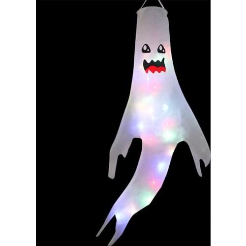 Halloween Ghost Hair Dryer Decoration LED Luminous Ghost Face Flag Easter Horror Theme Party Garden Home Background Decoration