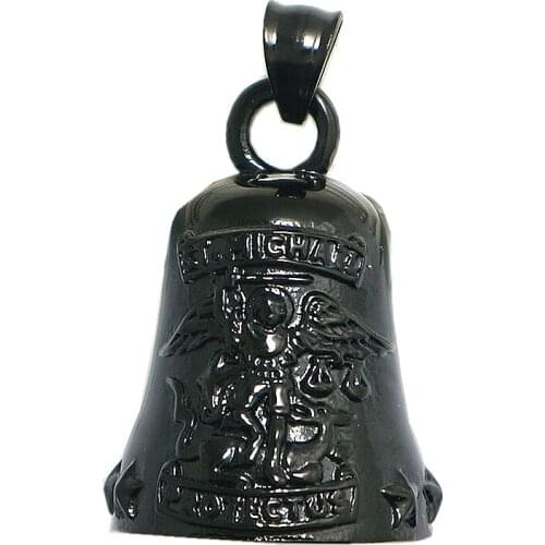 Unisex 316L Stainless Steel Saint Michael Protect Us Stars Black Bell Pendant