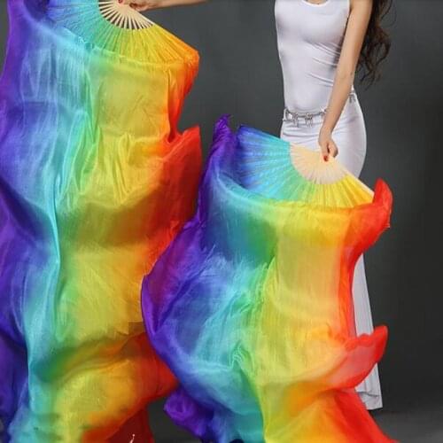 100% Real Silk Belly Dance Fan Veils Vertical Graident Color Wholesale Children Women Size 120cm 180cm