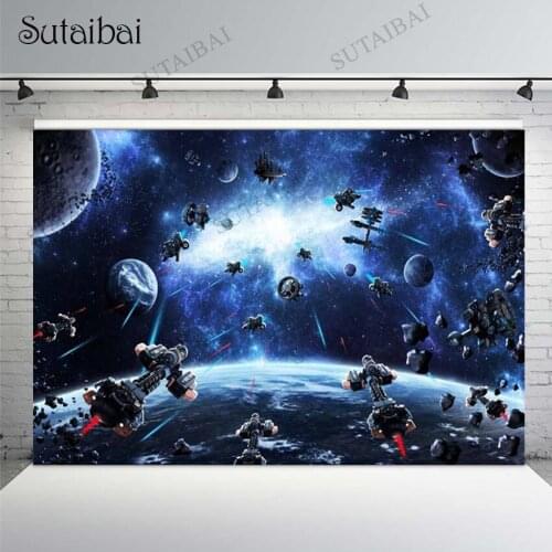 Outer Space Battle Wars Photography Backdrop Boys Birthday Universe Spaceship Photo Background Vinyl Photo Booth Studio