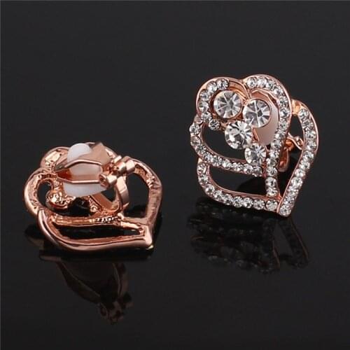 High Quality Rhinestone Crystal Rose Flower Clip on Earrings for Women Giril Party Wedding Luxury Fashion Hypoallergenic Earring