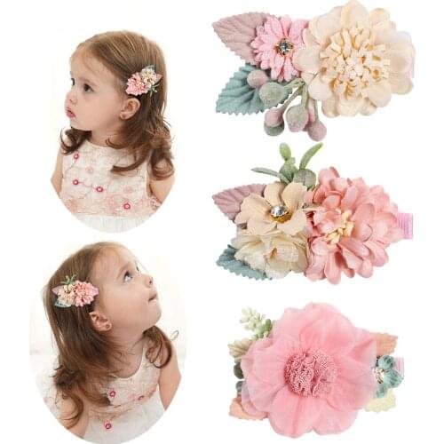 Explosion 3pcs Sets Of Pink Simulation Head Flower Hair Accessories Princess All-match Fresh Natural Cute Hairpin Toddler Hair A