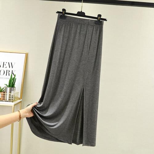Gray Spring Summer New Fashion Womens High Waist Pleated Solid Color Modal Long Elastic Skirt Promotions Lady Beach Skits