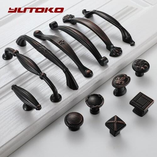 YUTOKO Red Bronze Handle Kitchen Door Knob Cabinet Drawer Closet Antique Shabby Chic Handles Dresser Knobs Furniture pulls