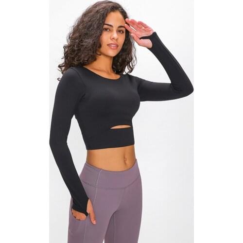 Women Slim Fit Athletic Long Sleeves Sports Running Yoga Shirt Built In Bra Gym Workout Crop Top With Thumb Holes